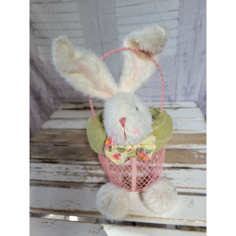 Easter Bunny stuffed wire basket bowl spring home decor